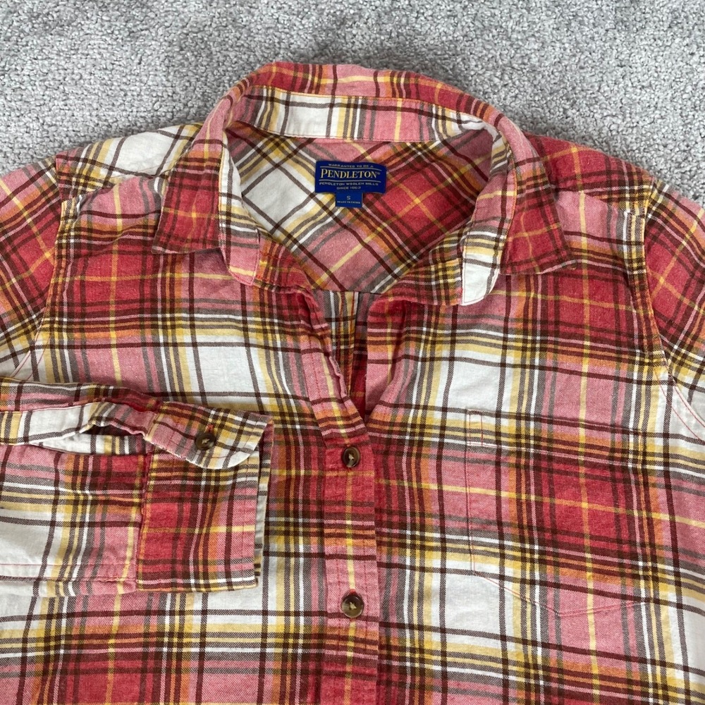 Pendleton Button Down Shirt Womens Small Western Plaid Cotton Red